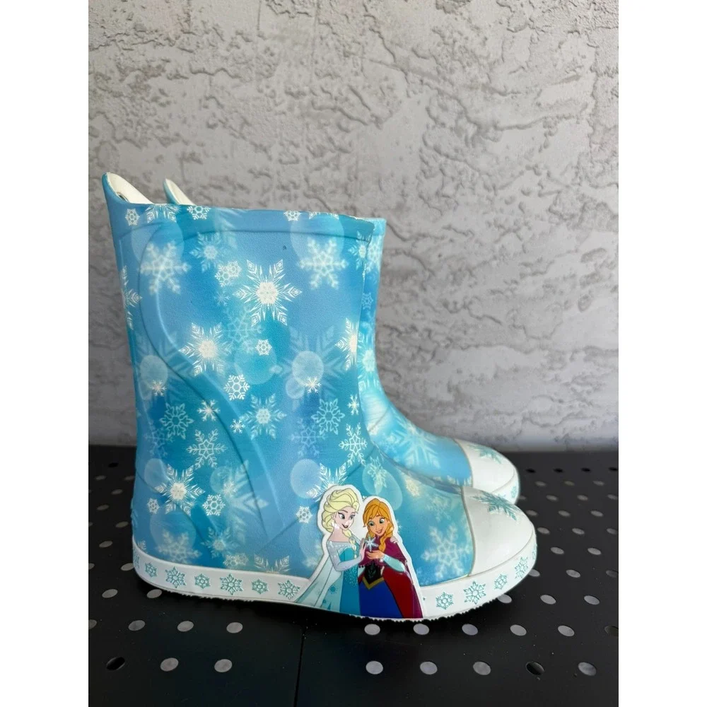 Crocs x Disney Frozen Elsa Anna Rain Boots Girls‎ J3 Blue Pull On Waterproof